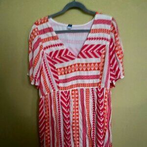 Old Navy XL Petite Jacquard Mini Swing Dress Textured Red/Pink Orange GEO